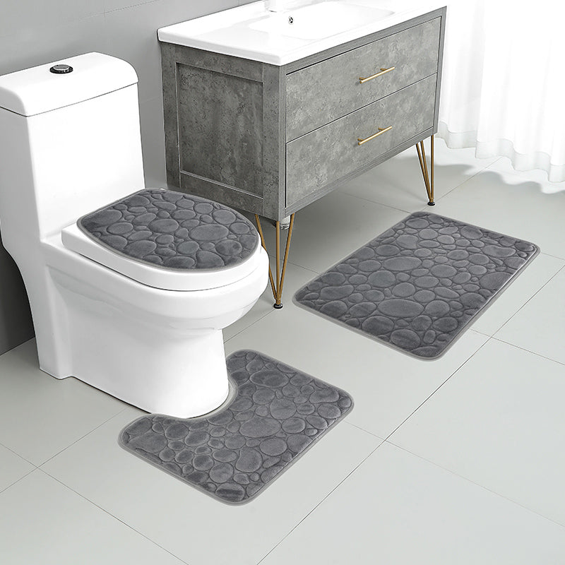 3pcs Embossed Stone Pattern Bathroom Mat