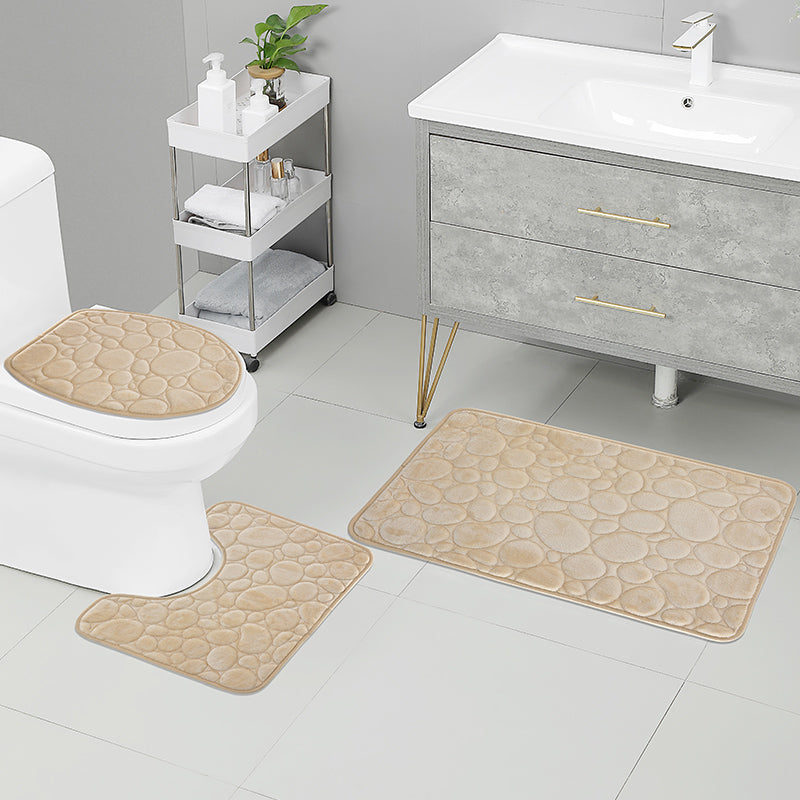 3pcs Embossed Stone Pattern Bathroom Mat