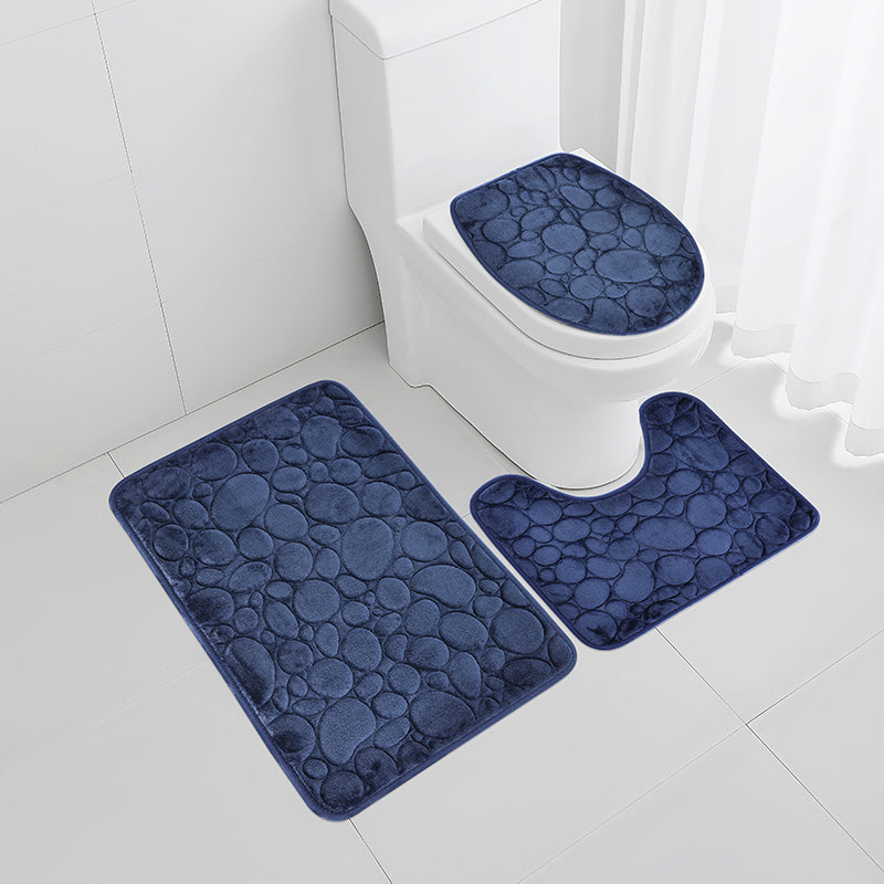 3pcs Embossed Stone Pattern Bathroom Mat