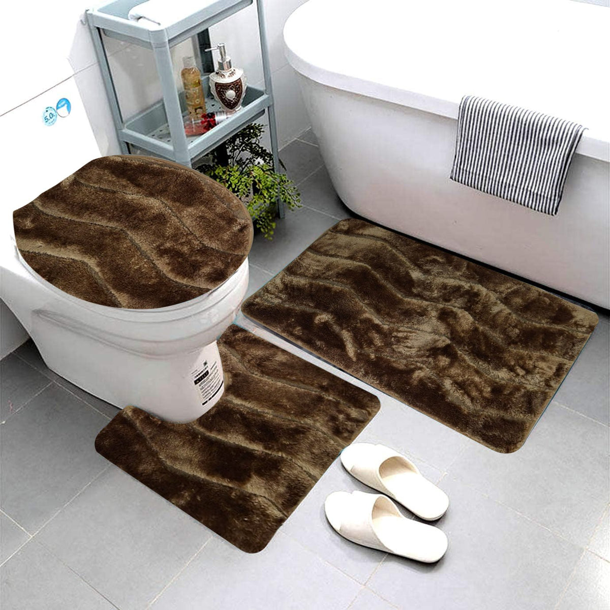 3pcs Luxury Zigzag Pattern Bathroom Mat