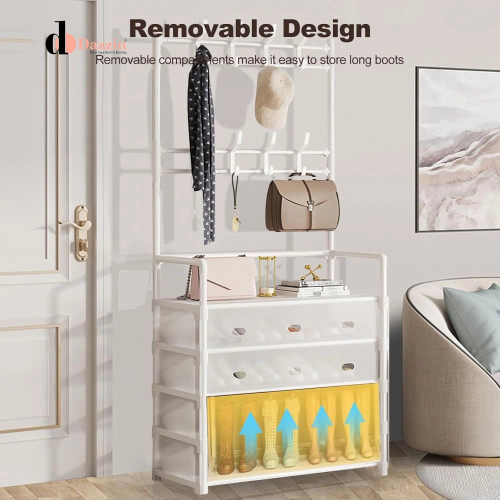 MULTIFUNCTIONAL SHOE STORAGE COAT RACK - FLOOR-STANDING ENTRYWAY HANGER AND SIMPLE SHOE CABINET ORGANIZER - 5 LAYERS