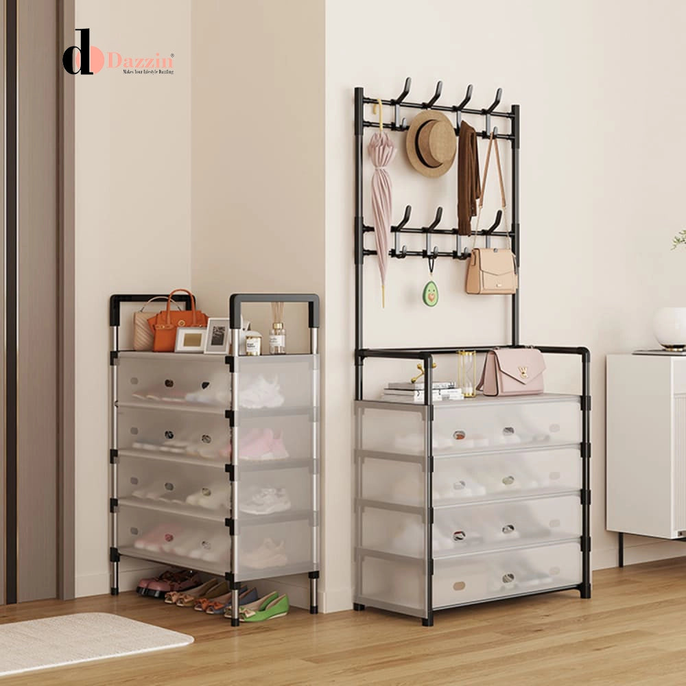 MULTIFUNCTIONAL SHOE STORAGE COAT RACK - FLOOR-STANDING ENTRYWAY HANGER AND SIMPLE SHOE CABINET ORGANIZER - 5 LAYERS
