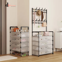 MULTIFUNCTIONAL SHOE STORAGE COAT RACK - FLOOR-STANDING ENTRYWAY HANGER AND SIMPLE SHOE CABINET ORGANIZER - 5 LAYERS