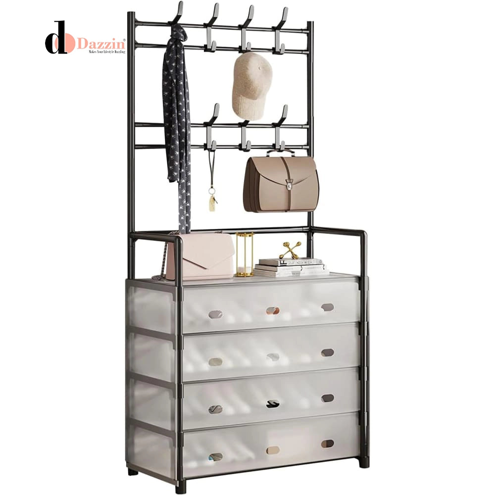 MULTIFUNCTIONAL SHOE STORAGE COAT RACK - FLOOR-STANDING ENTRYWAY HANGER AND SIMPLE SHOE CABINET ORGANIZER - 5 LAYERS