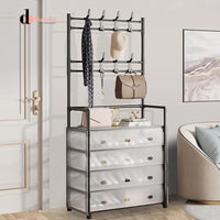 MULTIFUNCTIONAL SHOE STORAGE COAT RACK - FLOOR-STANDING ENTRYWAY HANGER AND SIMPLE SHOE CABINET ORGANIZER - 5 LAYERS