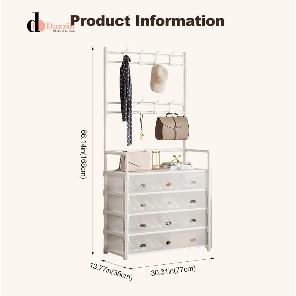 MULTIFUNCTIONAL SHOE STORAGE COAT RACK - FLOOR-STANDING ENTRYWAY HANGER AND SIMPLE SHOE CABINET ORGANIZER - 5 LAYERS